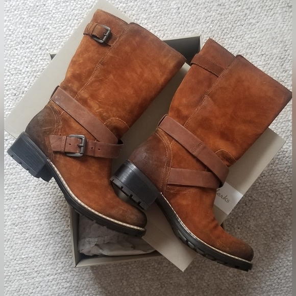 Clarks Shoes - Clarks Brown Suede Combat Moto Boots